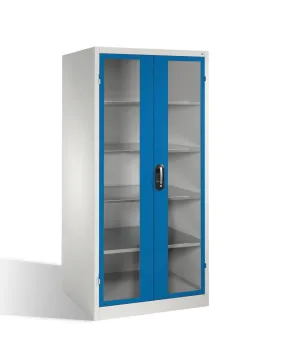 Armoire d’outil et matériel Cabo XXL, portes battantes et fenêtre, L 930, P 800, H 1950, gris/bleu