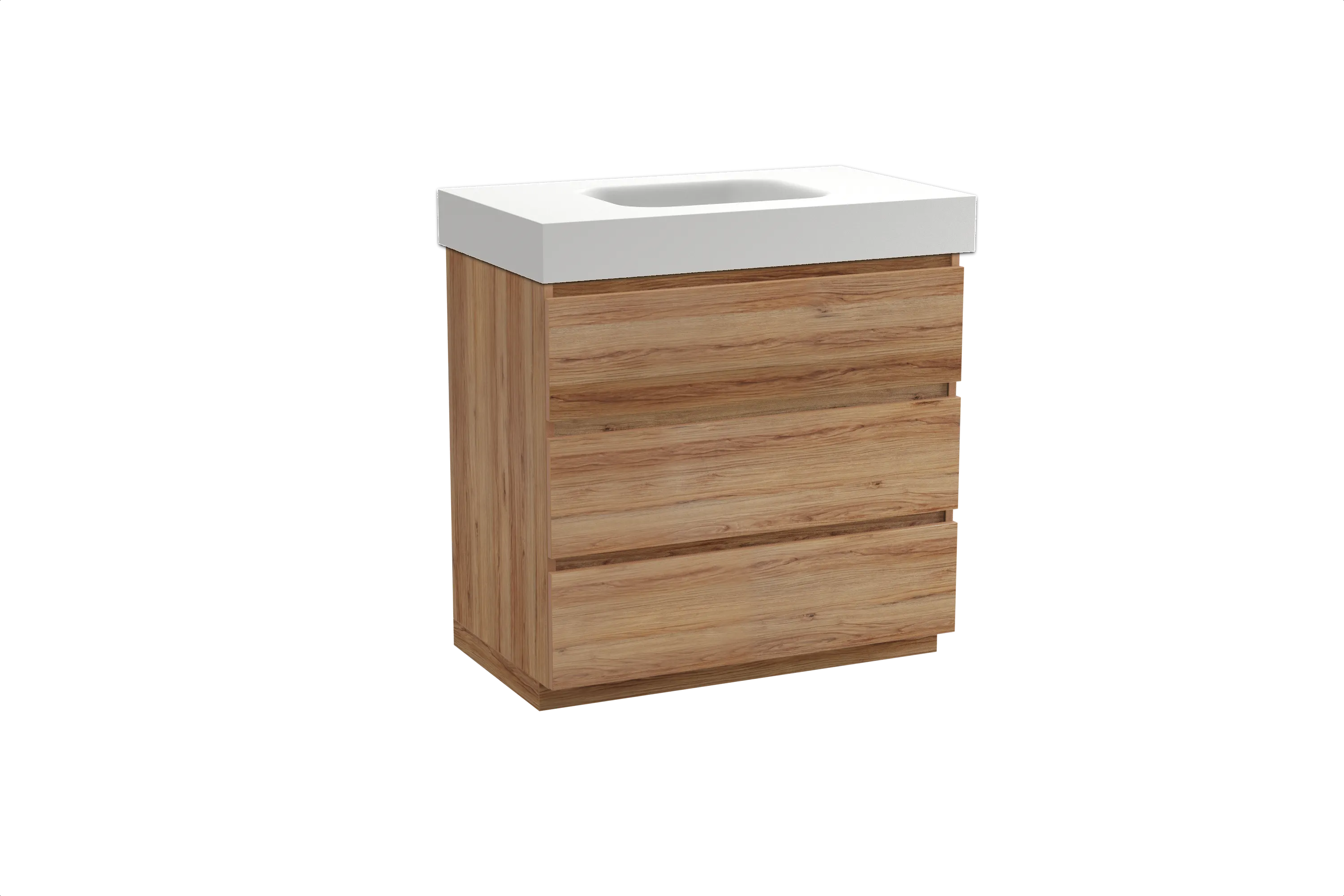Balmani Lucida meuble salle de bains à poser 90 x 55 cm teck avec Arcato plan simple en solid surface blanc mat