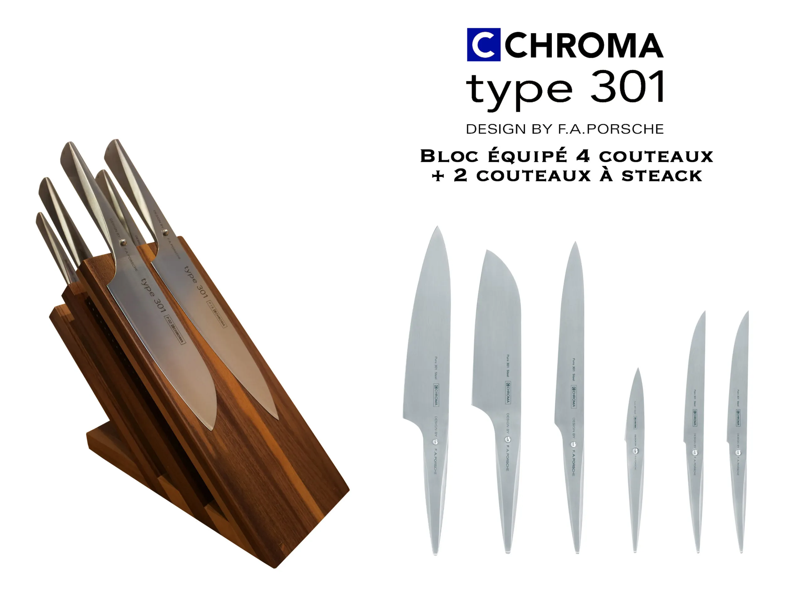 Bloc aimanté bois de noyer avec 4 ctx + 2 ctx steak TYPE301 