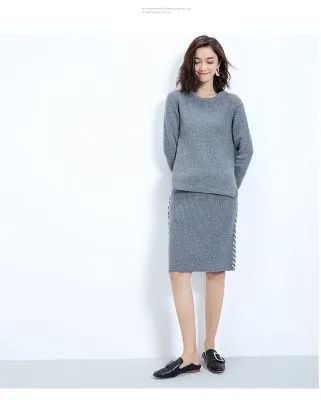 Ensemble pullover et jupe en laine tricot knitwear tendance hiver