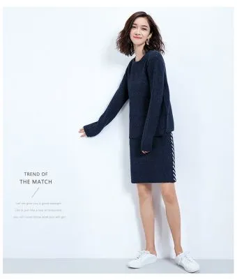 Ensemble pullover et jupe en laine tricot knitwear tendance hiver