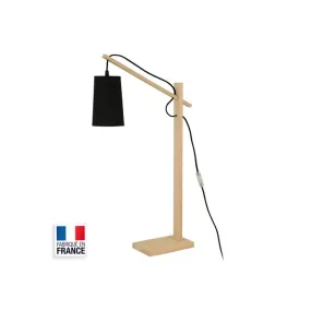 Lampe à poser Josephine bois et abat-jour tissu noir - Luz Eva