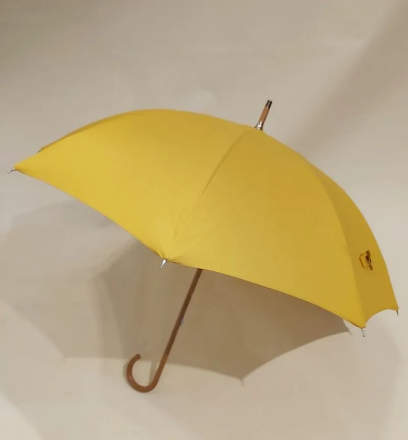 Ombrelle anti uv à 97%(uva&uvb) droite en coton jaune montage anglais en bois de chêne, légère et française