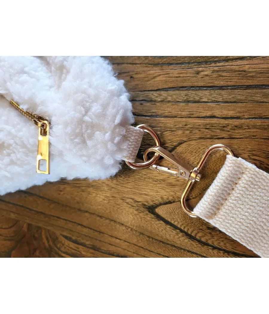 SANTAÏA SAC BANANE BANDOULIERE TENDANCE PELUCHE PEAU MOUTON BLANC