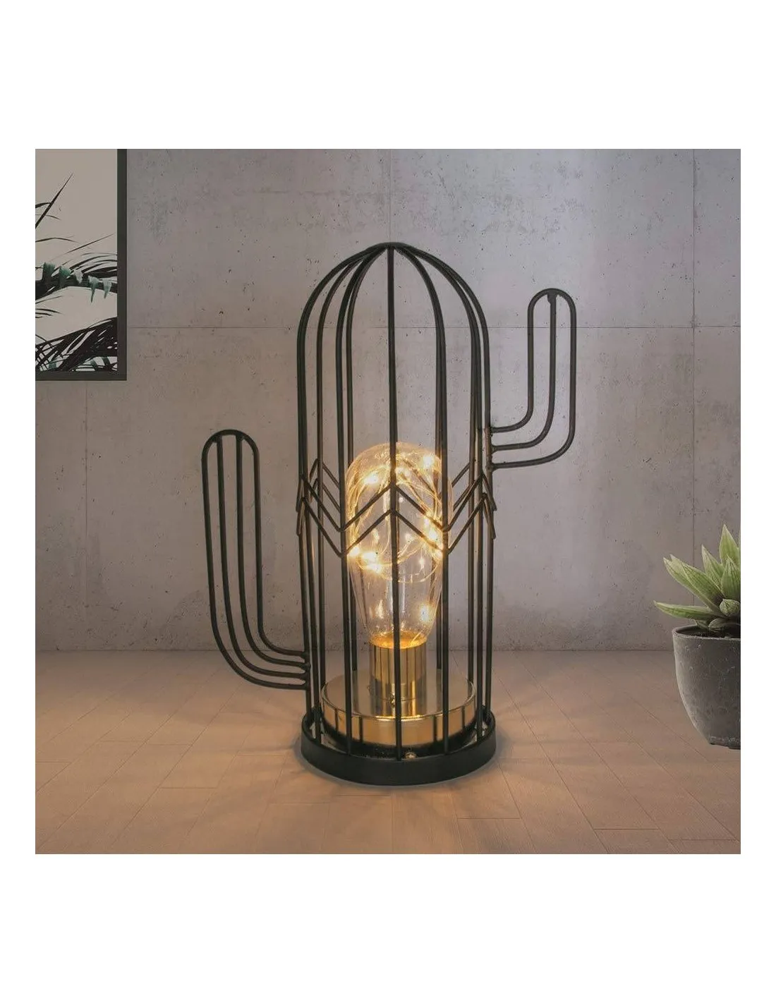 THE HOME DECO Lampe à Poser Cactus Led 18 cm, Métal, Noir