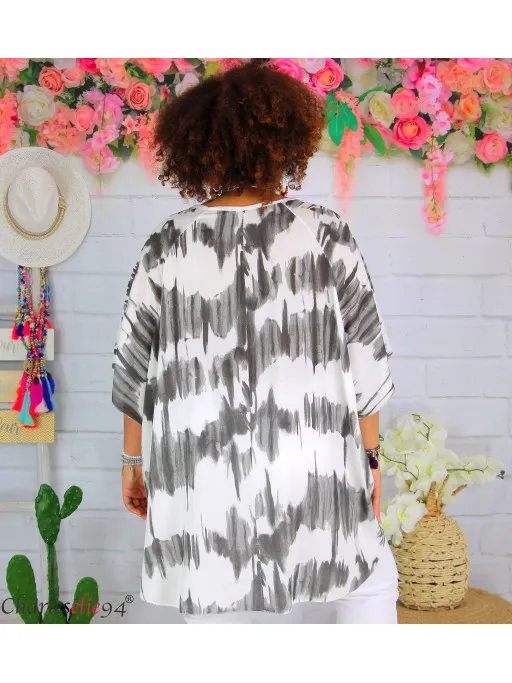 Tunique longue OLIANA été légère tie and dye noire femme grande taille